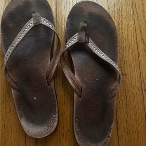 Well worn-pale pink flip flops with Rhinestone Accents